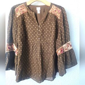 Chico's embroidery details bohemian peaseant blouse new without tags
